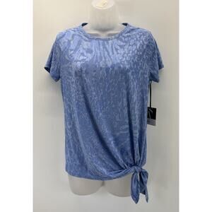 NWT Simply Vera Wang Tee Top Sash-Tie Waist Solid-Leopard Pattern Sz S Blue